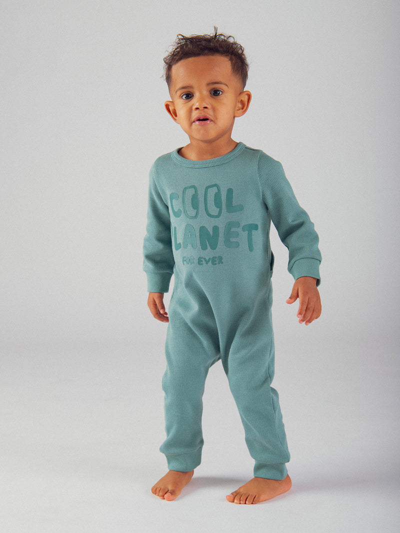 Pijama verde "Good Vibes" em malha texturizada para bebé rapaz