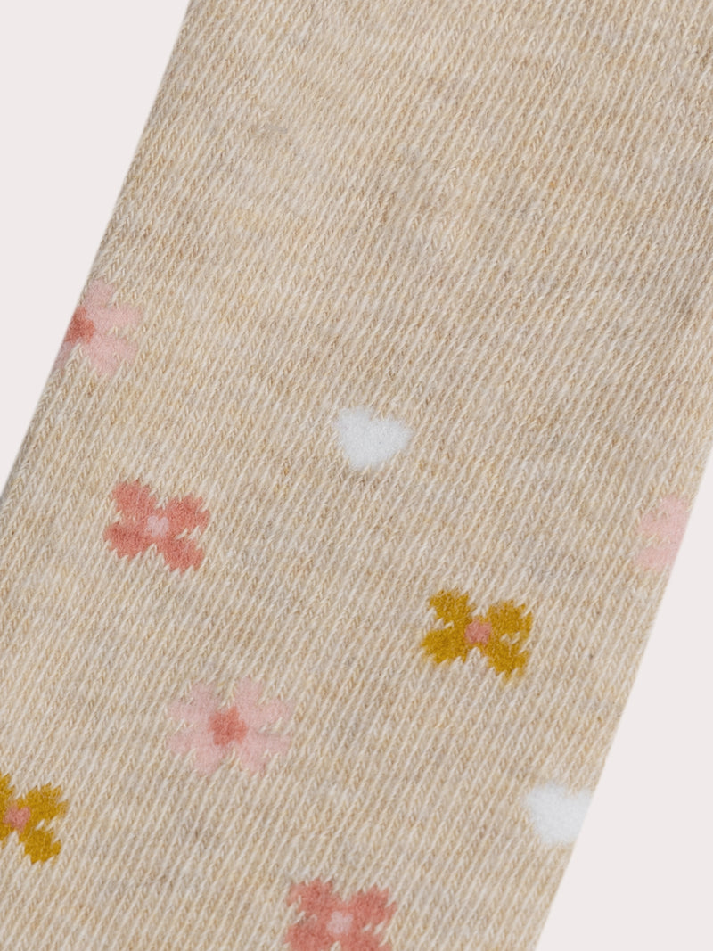 Collant beige foncé à motif fleurs pour bébé fille
