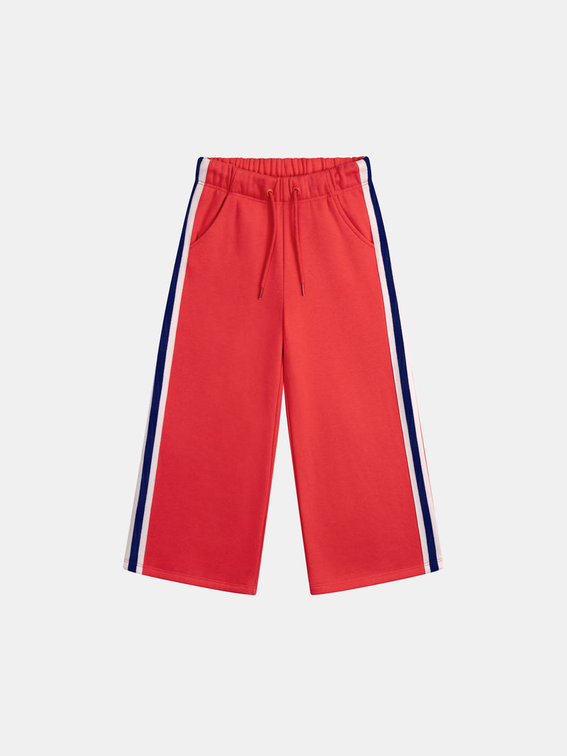 Pantalon rouge en molleton à bandes colorées pour fille
