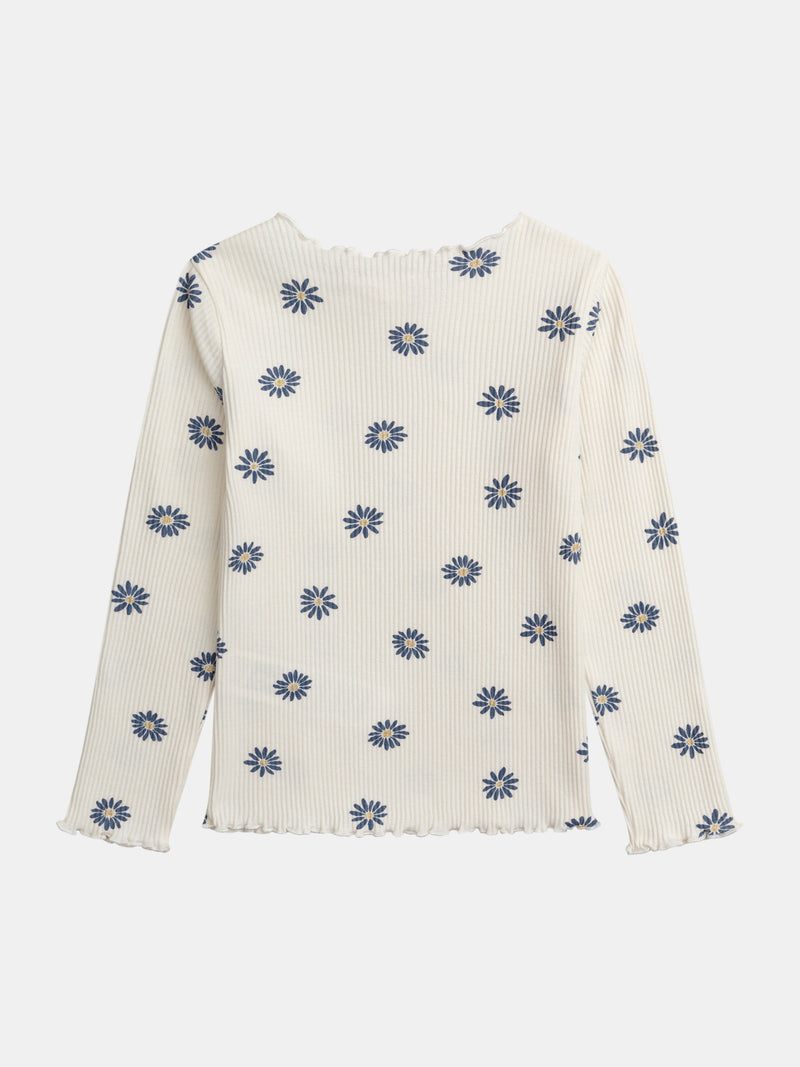 T-shirt ecru de mangas longas impressa com flores para meninas