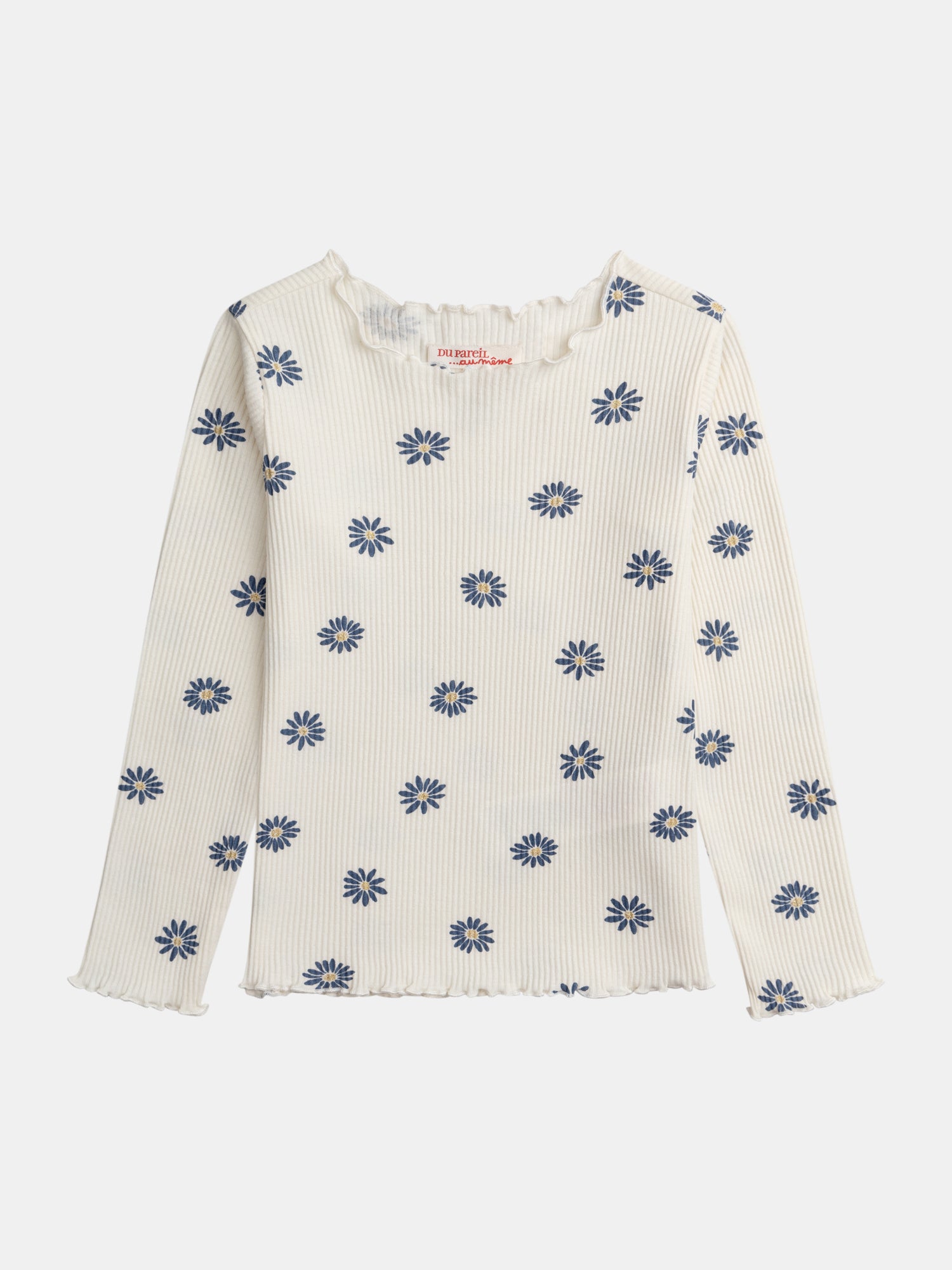 T-shirt ecru de mangas longas impressa com flores para meninas