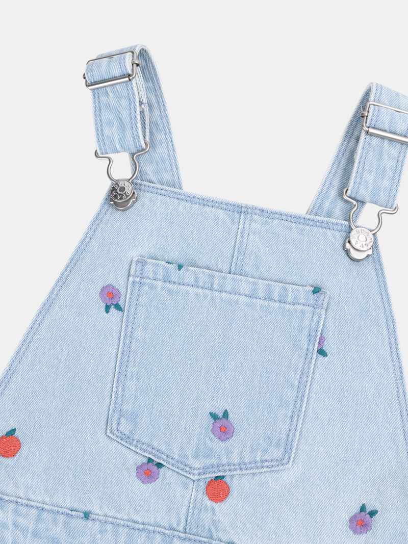Salopete de denim bordada para meninas