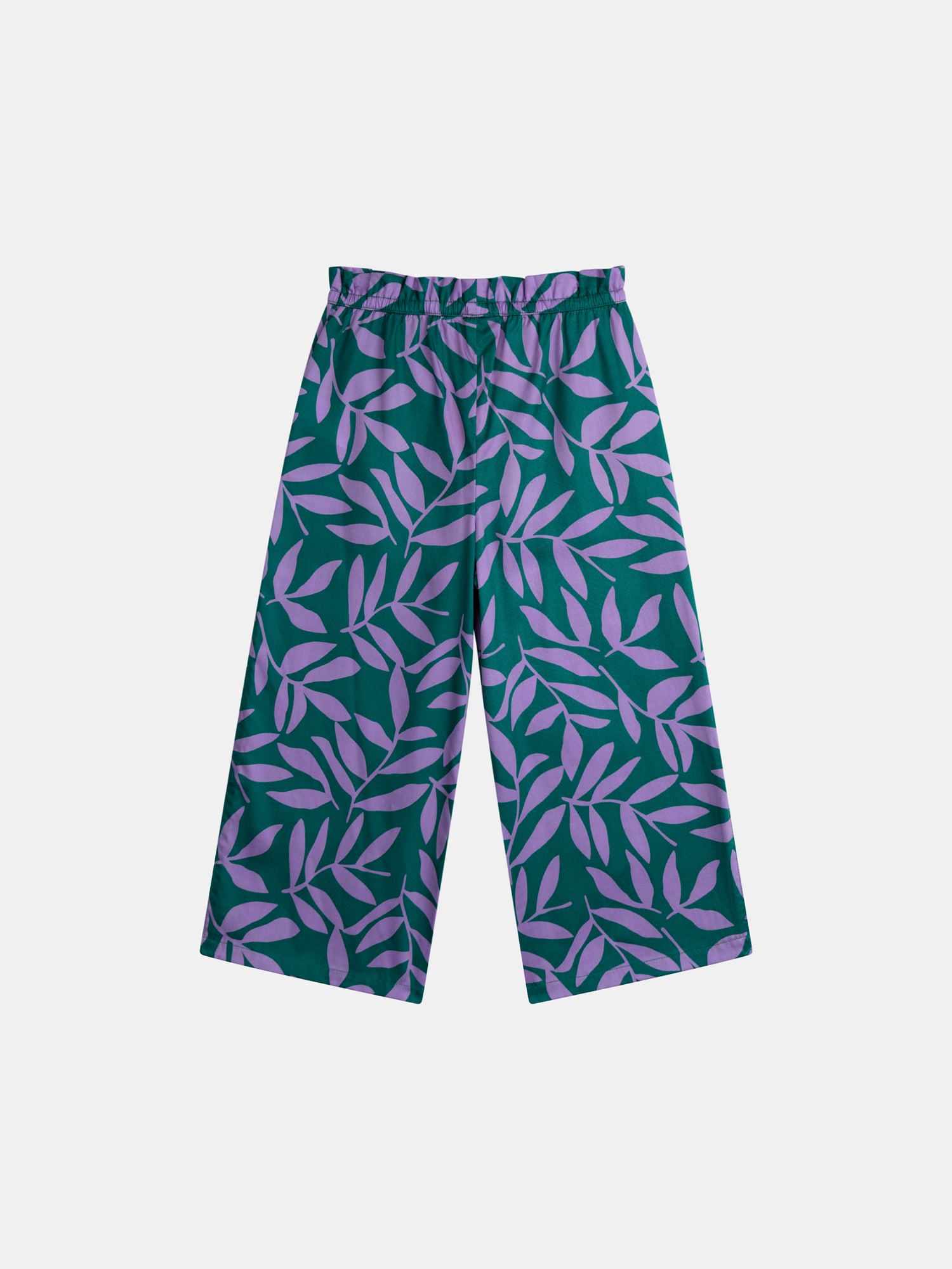 Calças verdes com estampa de folhas para meninas