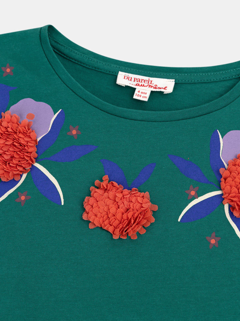 T-shirt verde com animação floral para meninas