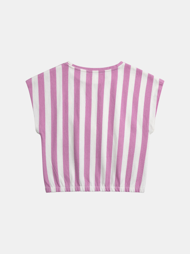 T-shirt às Riscas Rosa e Ecru para Menina