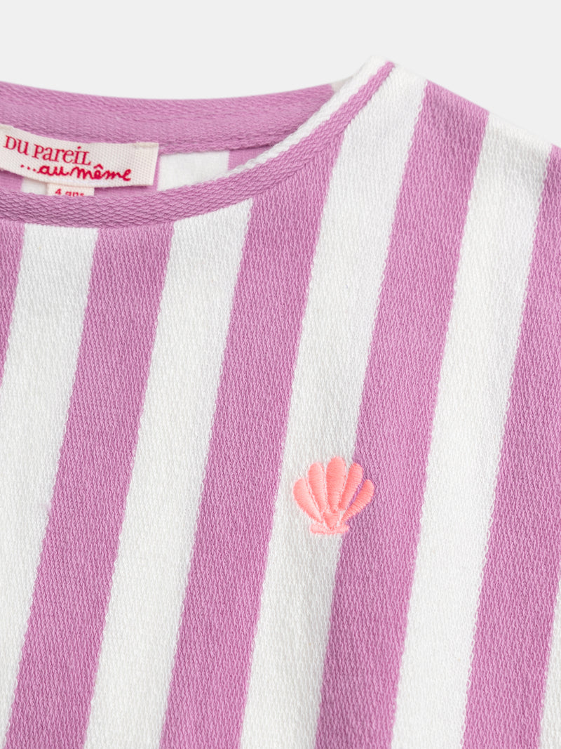 T-shirt às Riscas Rosa e Ecru para Menina