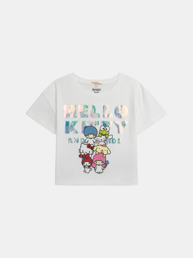 T-shirt branca com Hello Kitty e amigos