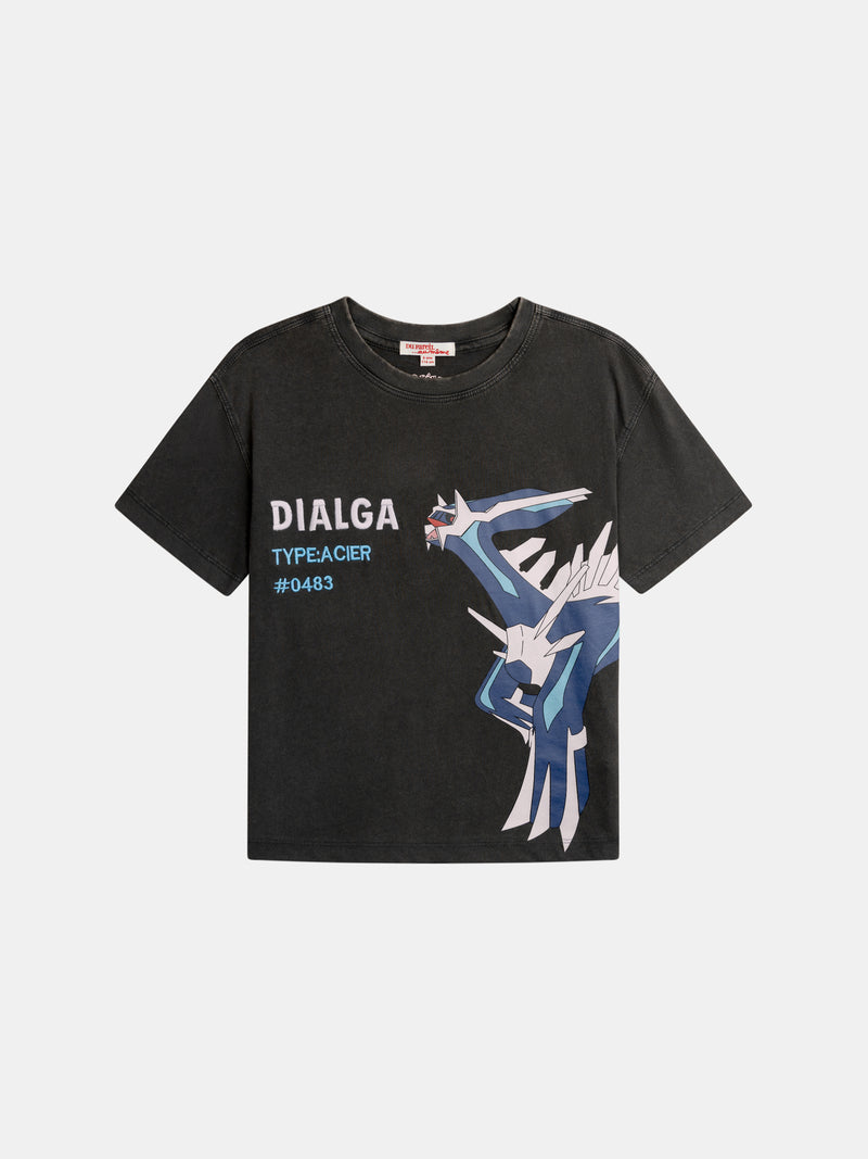 T-shirt cinza com animação de Pokémon Dialga