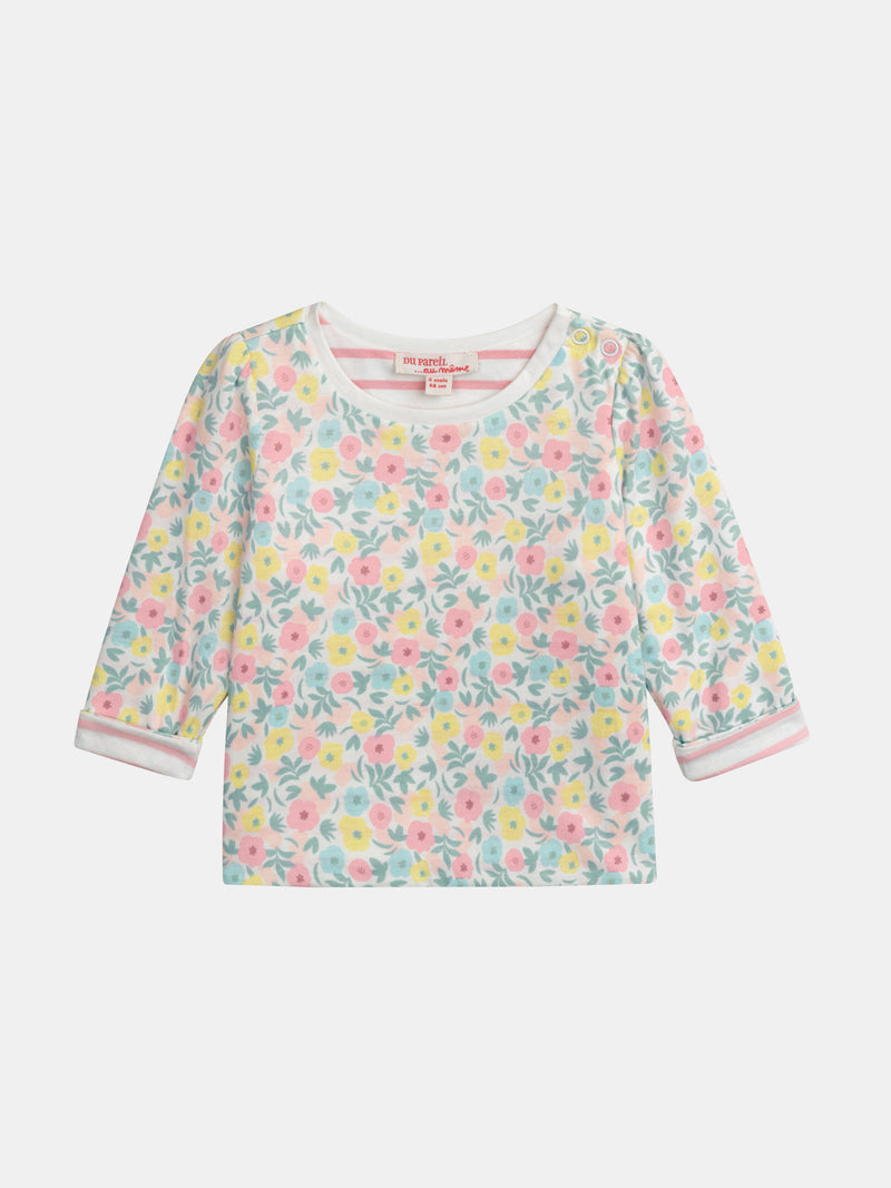 T-shirt reversível com motivo de flores pastel para bebé menina