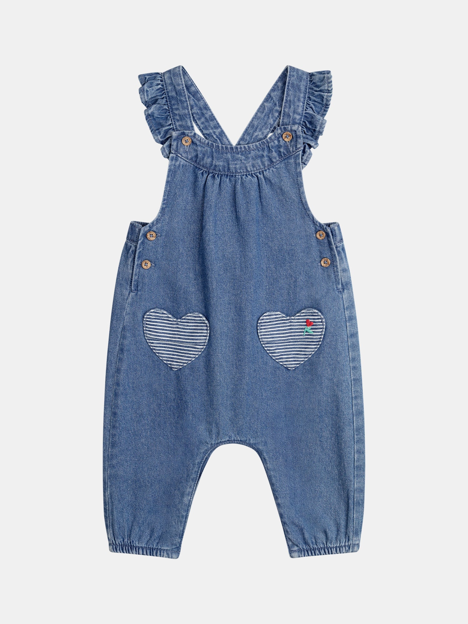 Salopette denim avec poches cœurs brodé pour bébé fille