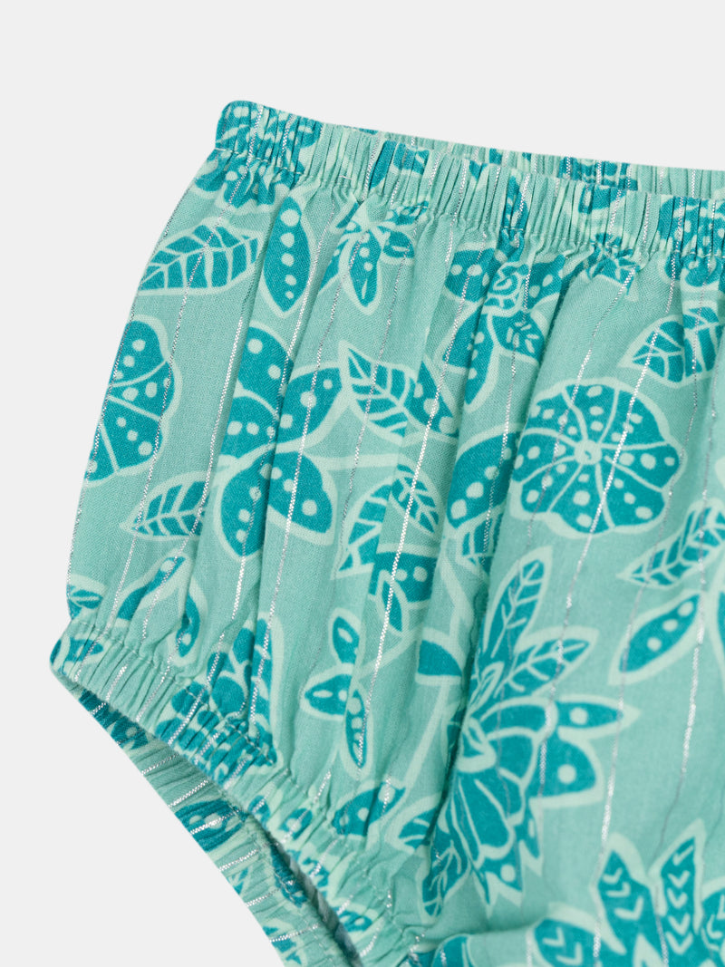 Vestido integral de estampado floral verde água para menina bebé