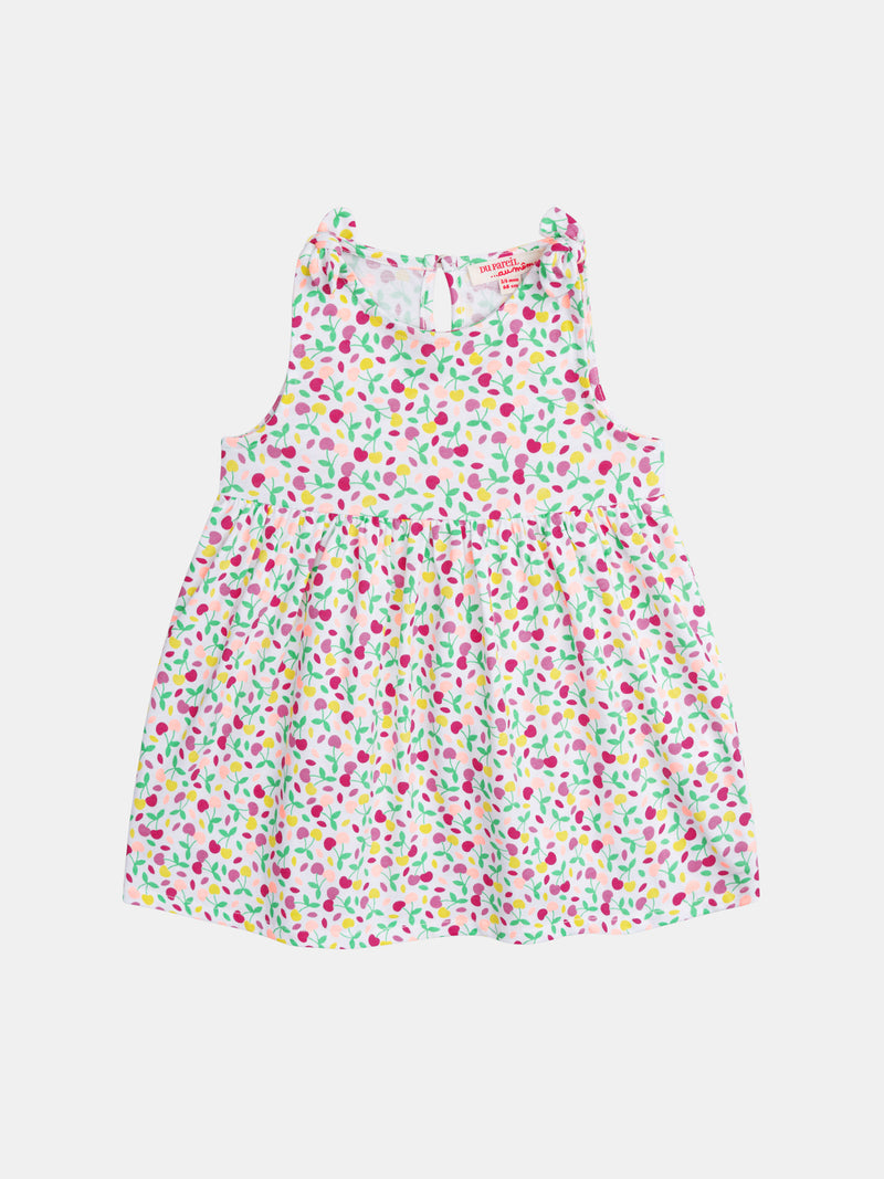 Vestido multicolor com padrão de cerejas para menina