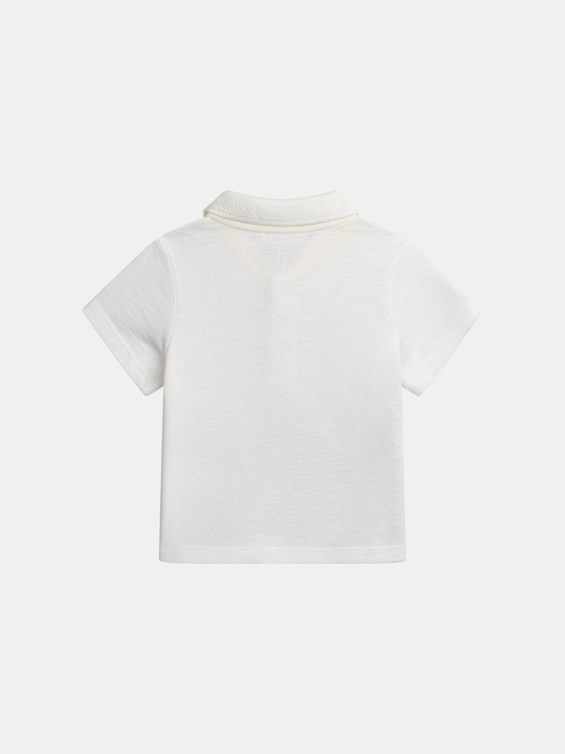 Polo ecru com bordado de palmeira para bebé rapaz