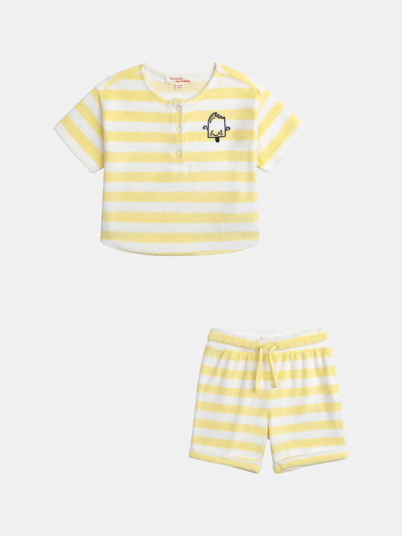 Conjunto de t-shirt e calções às riscas amarelas para bebé rapaz