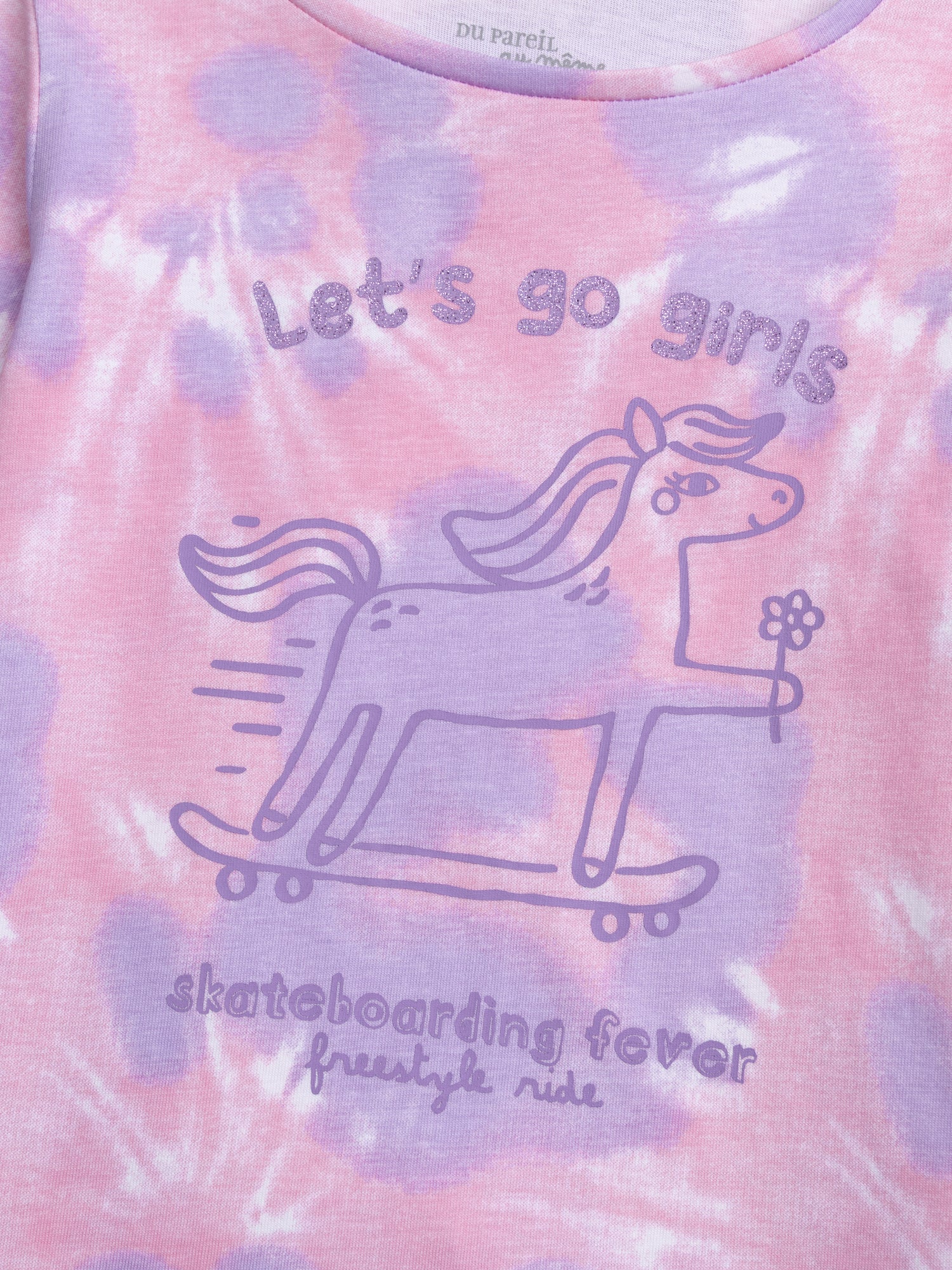 Pyjama tie-dye violet à motif "Poney Skateboarding Fever" pour enfant fille