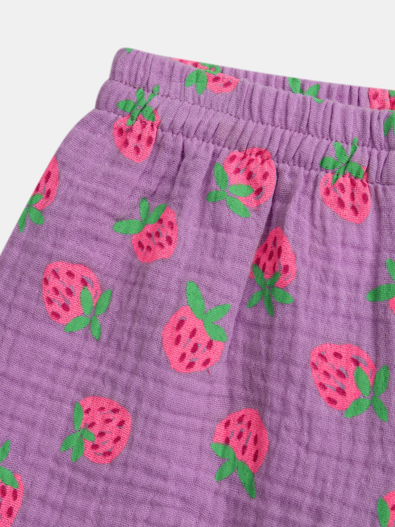 Pijama curto roxo impresso "Morango Gourmet" para meninas