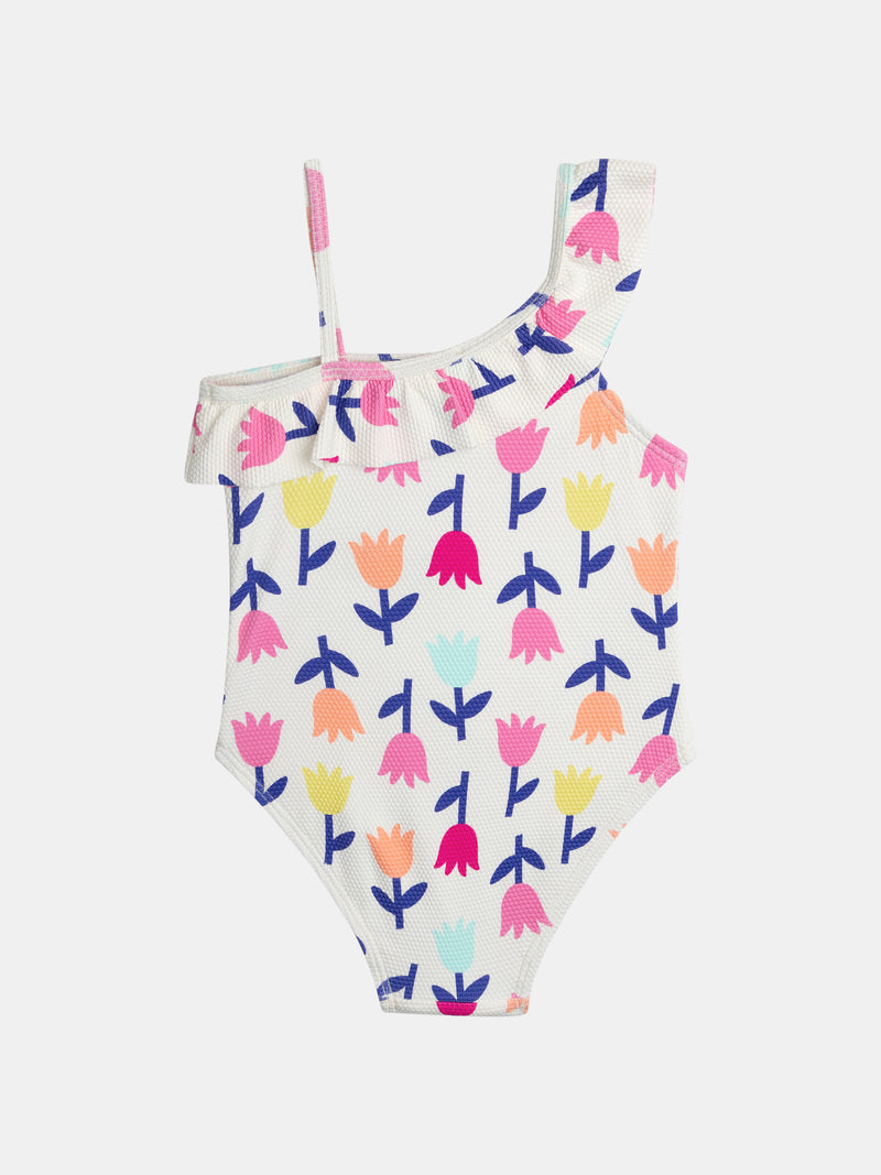 Fato de banho de uma peça impresso com tulipas para meninas
