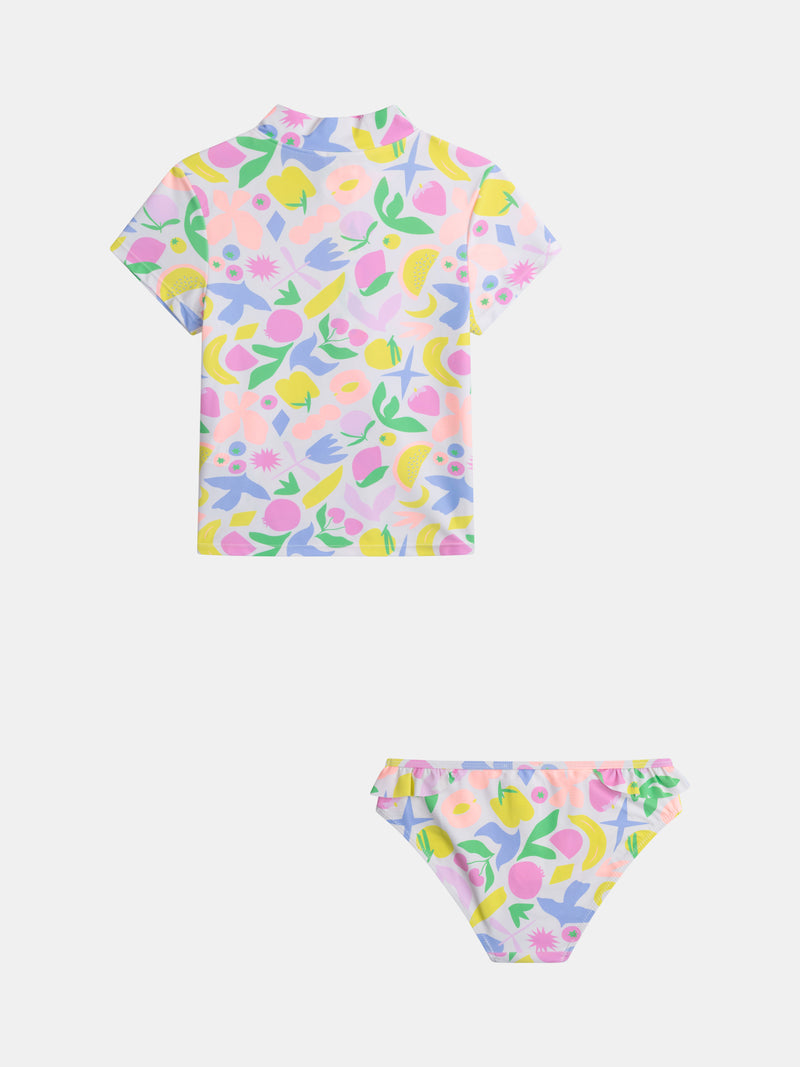 Conjunto de banho UPF 50+ 2 peças com estampado colorido para menina