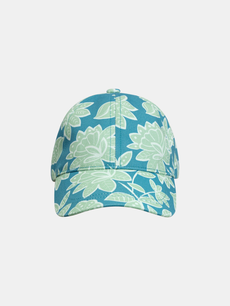 Boné azul com estampa floral para meninas