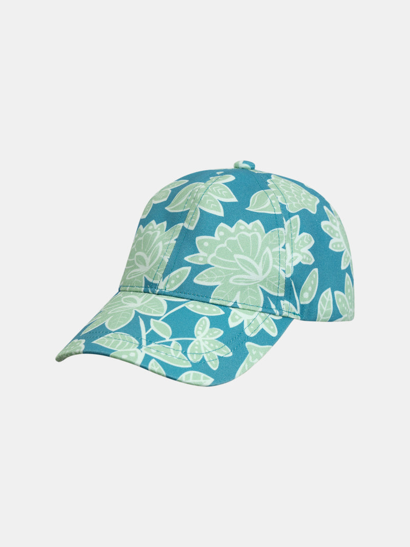 Boné azul com estampa floral para meninas