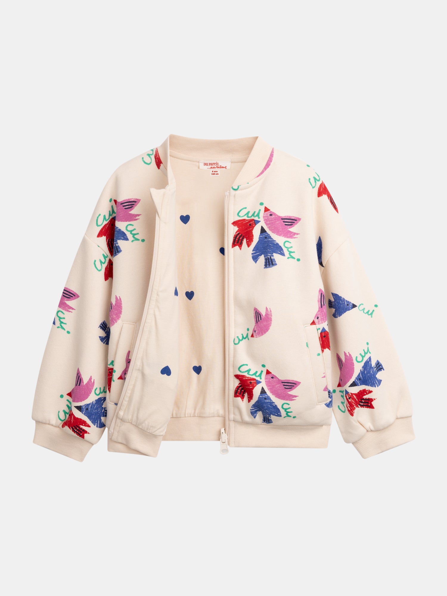Cardigan reversível rosa com estampado de pássaros para menina