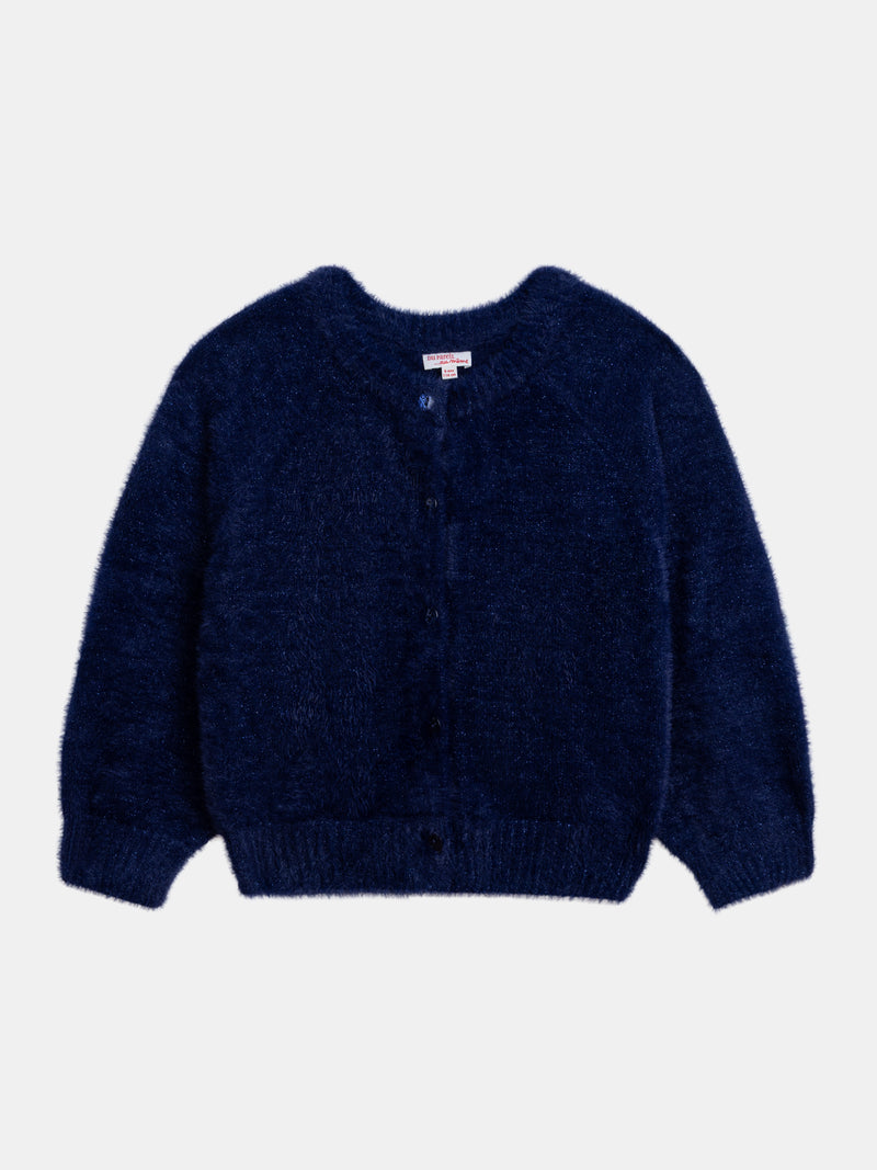Cardigan azul marinho de malha suave para meninas