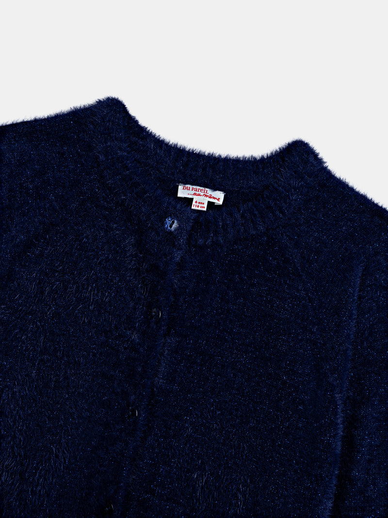 Cardigan azul marinho de malha suave para meninas