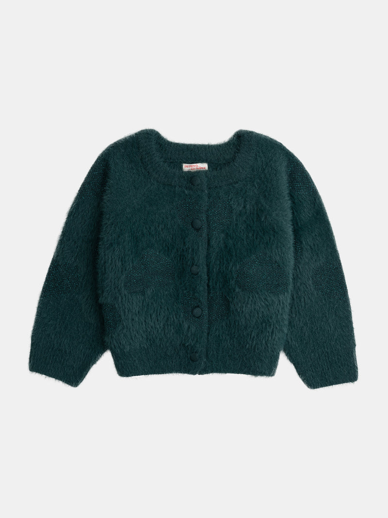 Cardigan vert a détails coeurs pour fille