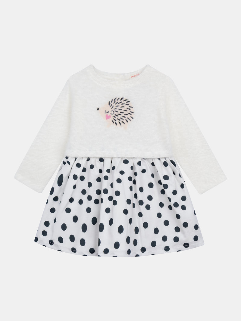 Vestido 2-em-1 com parte superior macia e saia de bolinhas para bebé menina