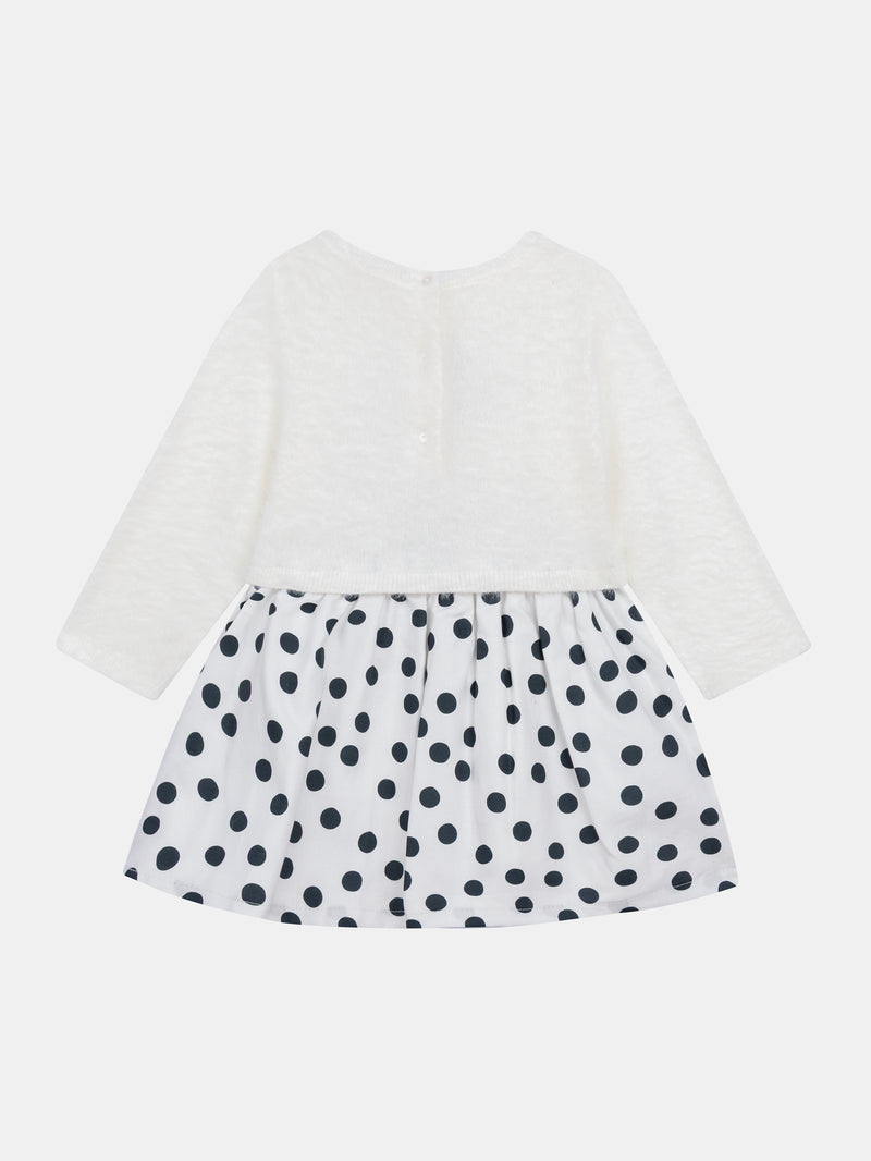 Vestido 2-em-1 com parte superior macia e saia de bolinhas para bebé menina