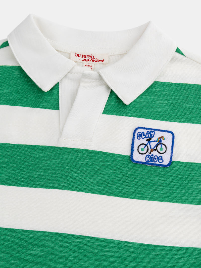 T-shirt polo ecru com riscas verdes para menino