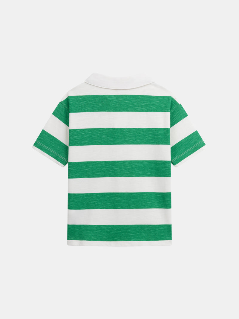 T-shirt polo ecru com riscas verdes para menino