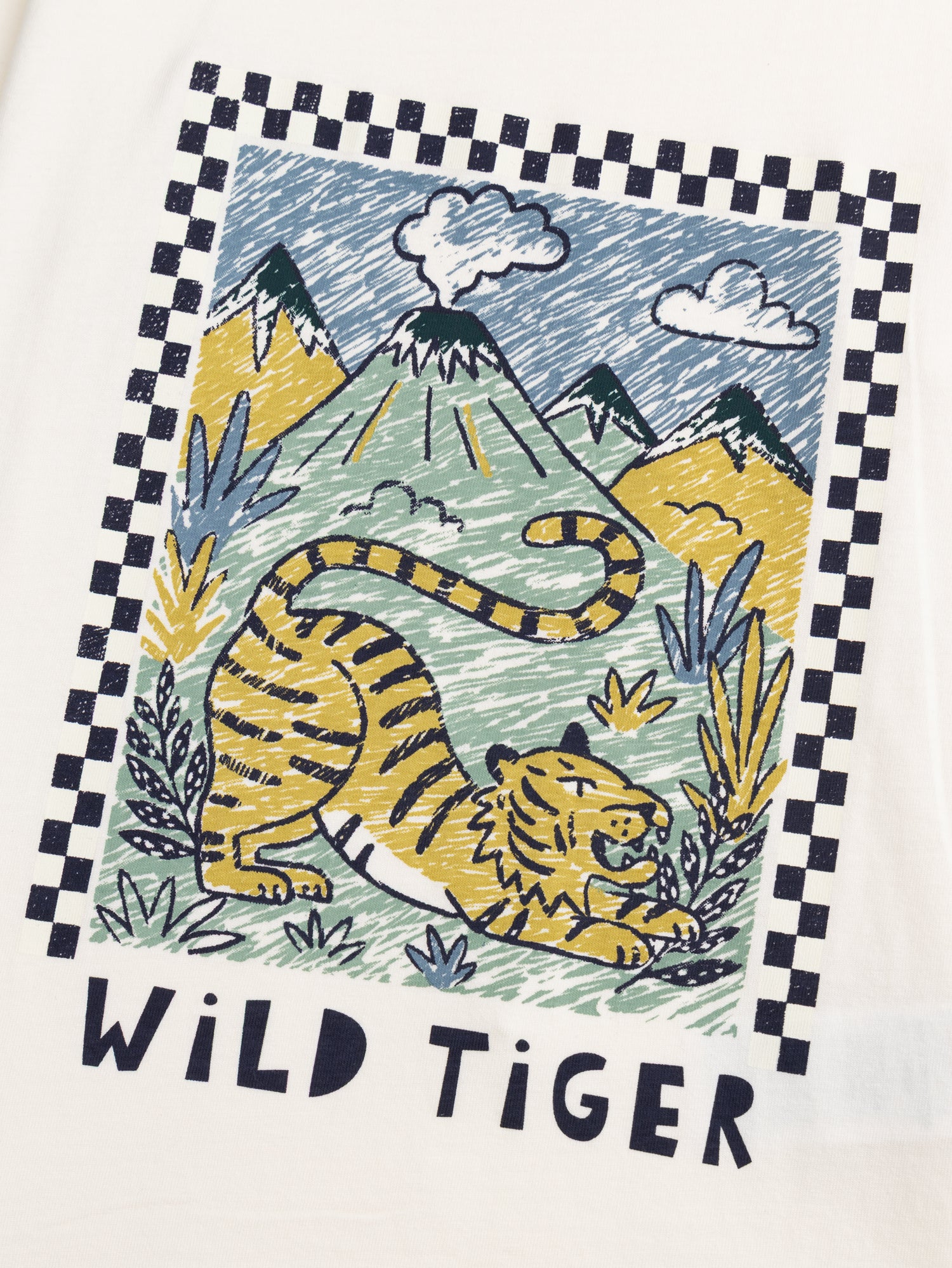 T-shirt écru à manches longues et animation tigre pour garçon