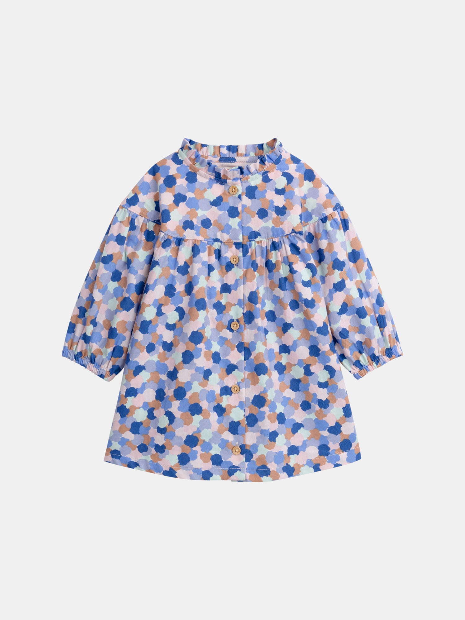 Vestido estampado com gola volante para menina bebé