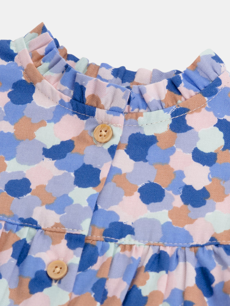 Vestido estampado com gola de volantes para menina