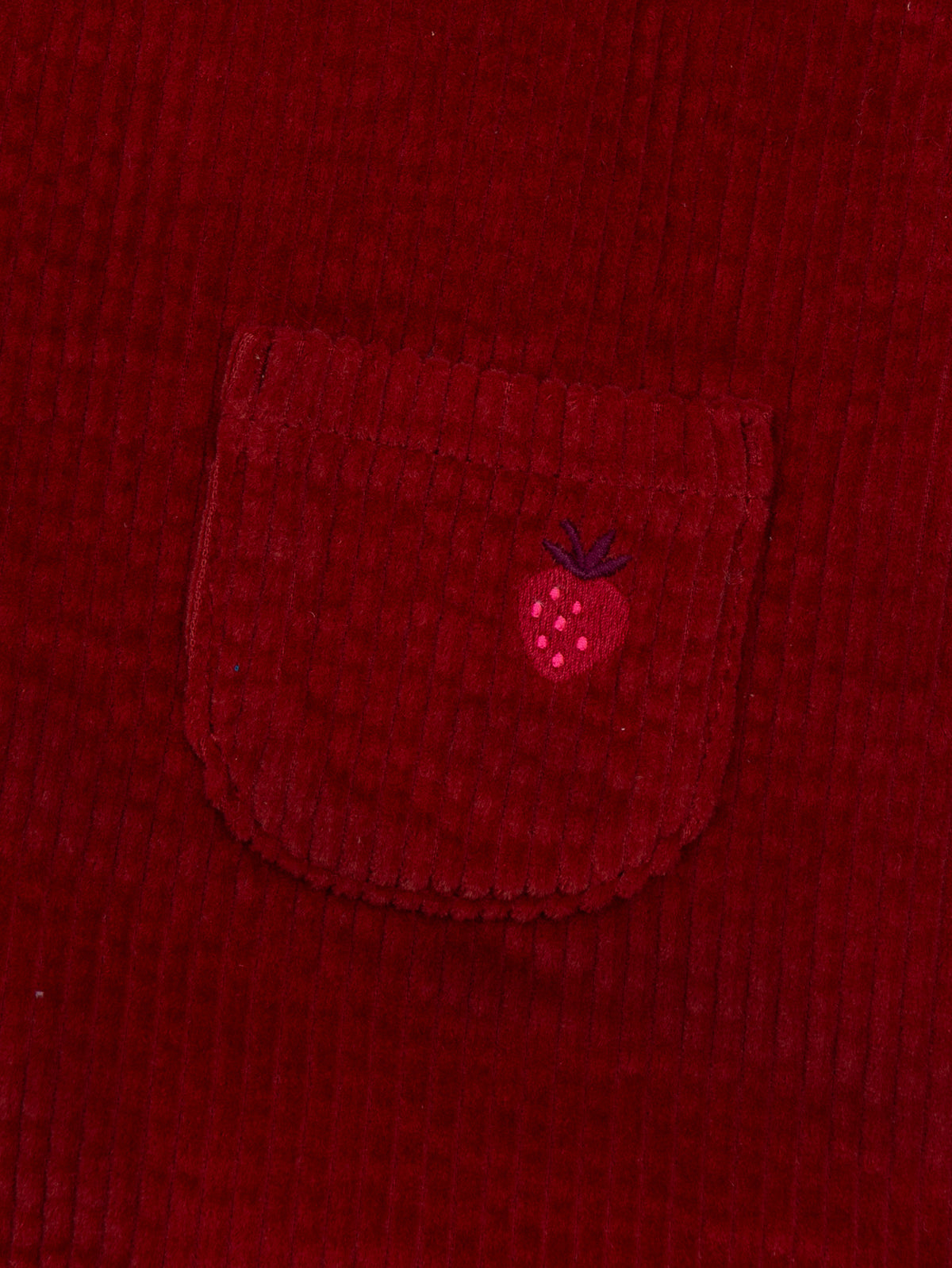Vestido de jardineira em veludo cotelê vermelho tijolo para menina bebé