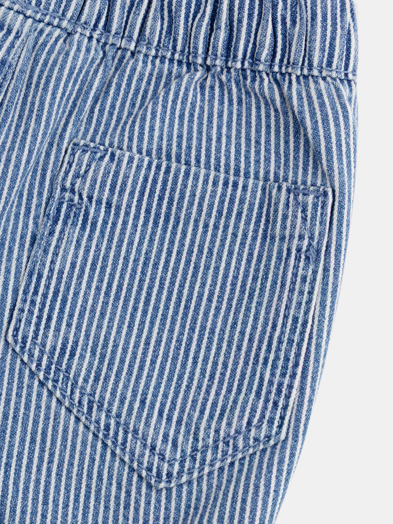 Bermuda de denim riscado "Play" azul e ecru para menino