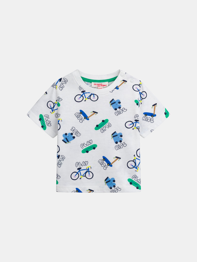 T-shirt ecru com estampado "Ride" integral para rapaz bebé
