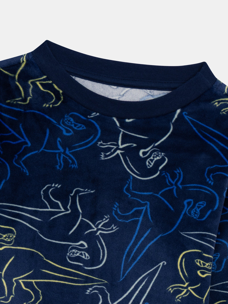 Pyjama 2 pièces en velours extensible imprimé dinosaures pour enfant garçon