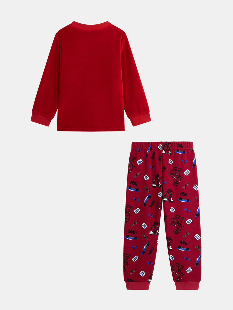 Pyjama 2 pièces en velours motif voiture de course pour enfant garçon