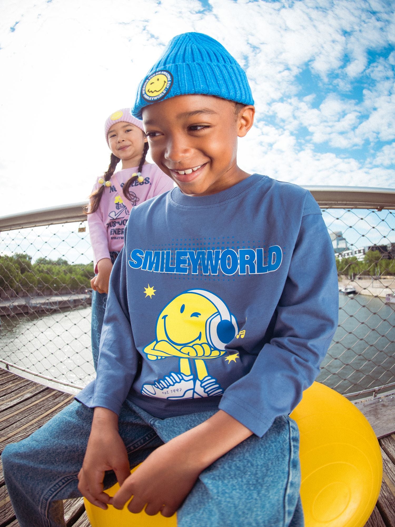 T-shirt bleu à manches longues à imprimé SMILEYWORLD pour garçon