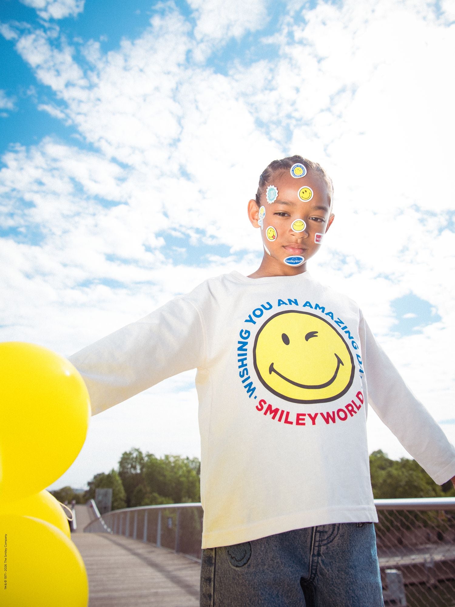 T-shirt écru à manches longues à imprimé SMILEYWORLD pour garçon