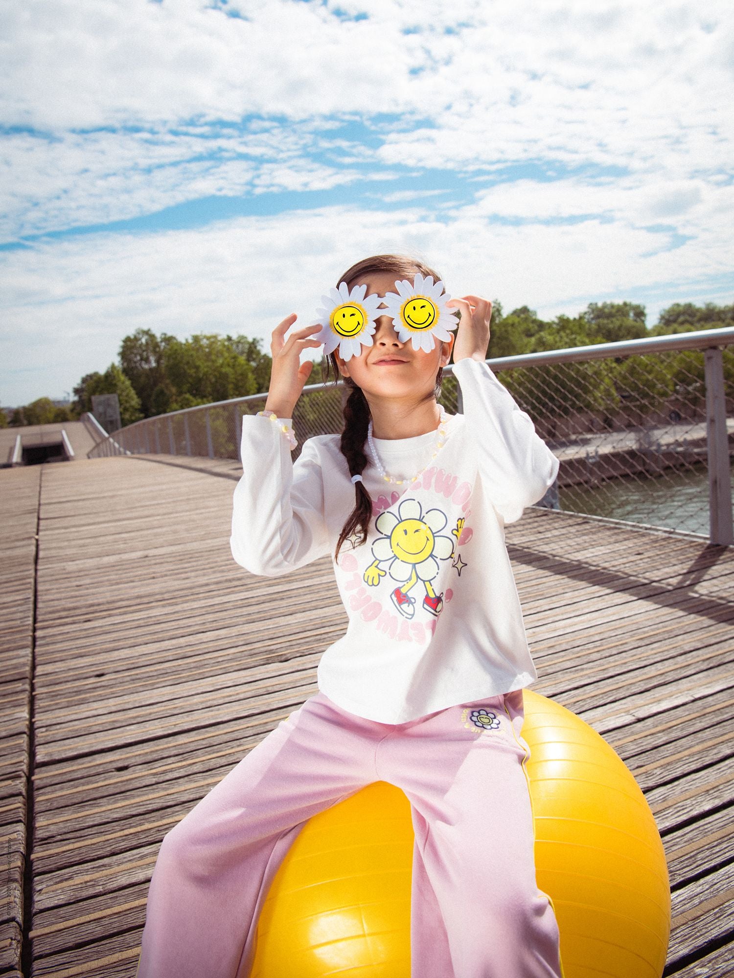 Jogging rosa com impressão de SMILEYWORLD flor para menina
