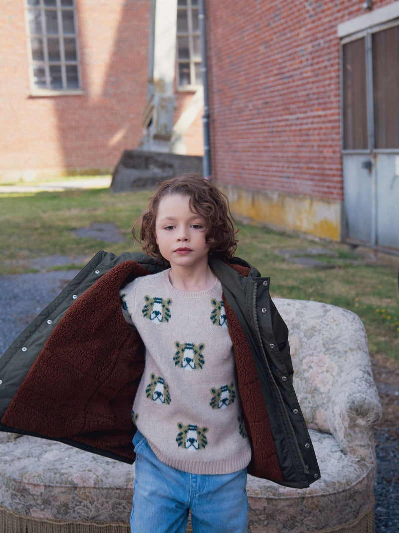 Parka verde forrada em sherpa para meninos