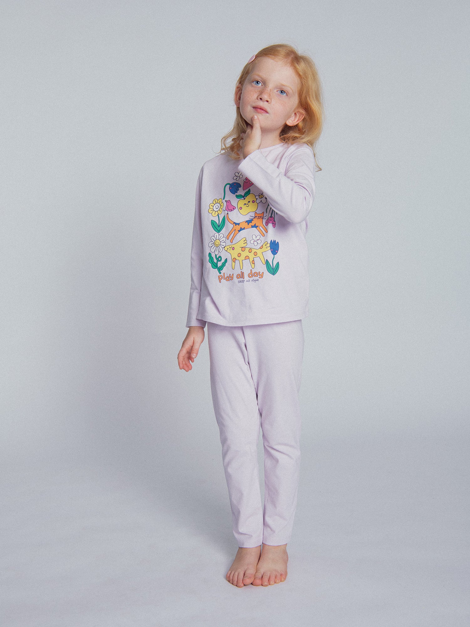 Pijama de 2 peças roxo "Play all day" fosforescente para meninas