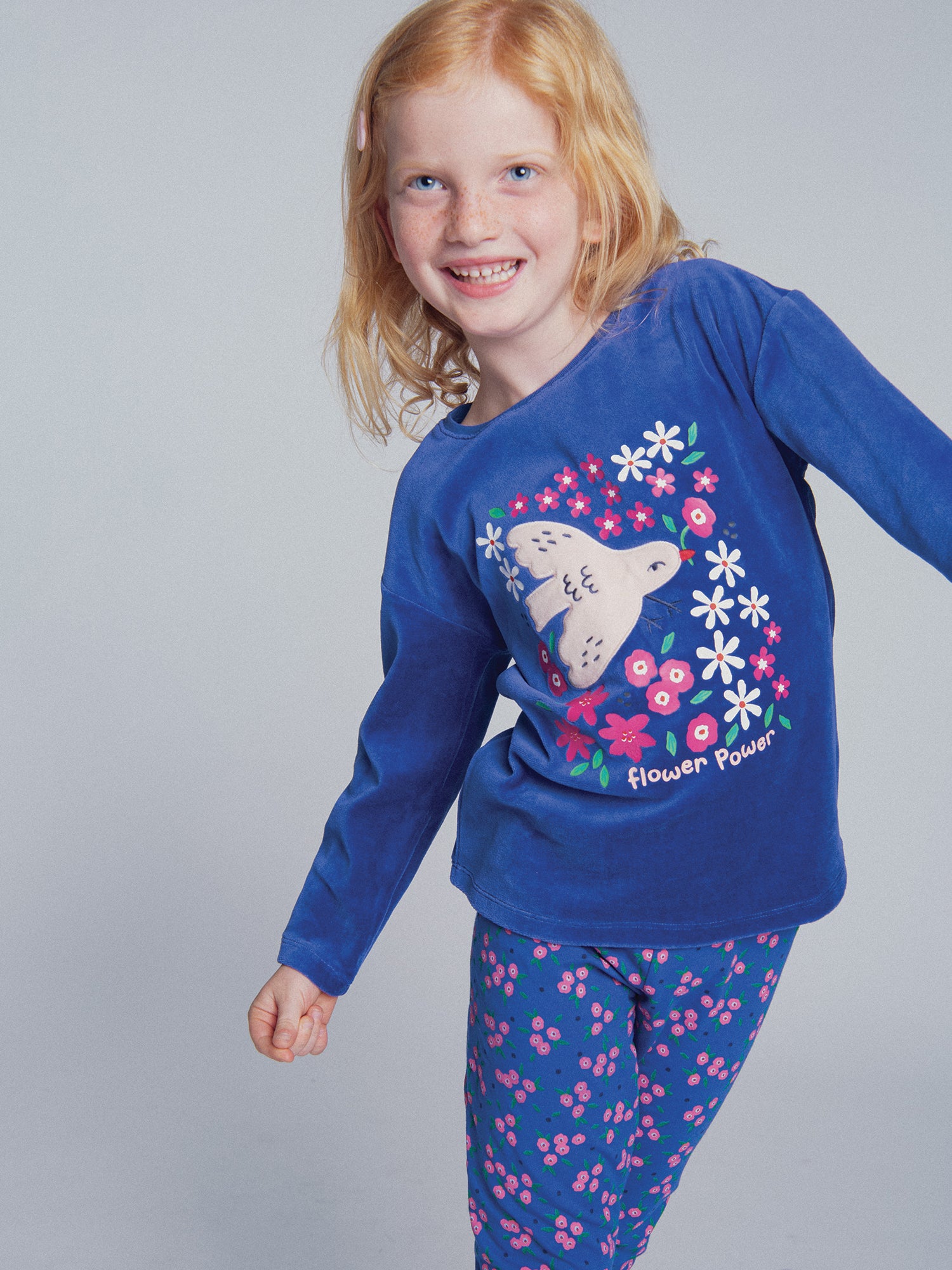 Pyjama 2 pièces bleu "Flower Power" pour enfant fille
