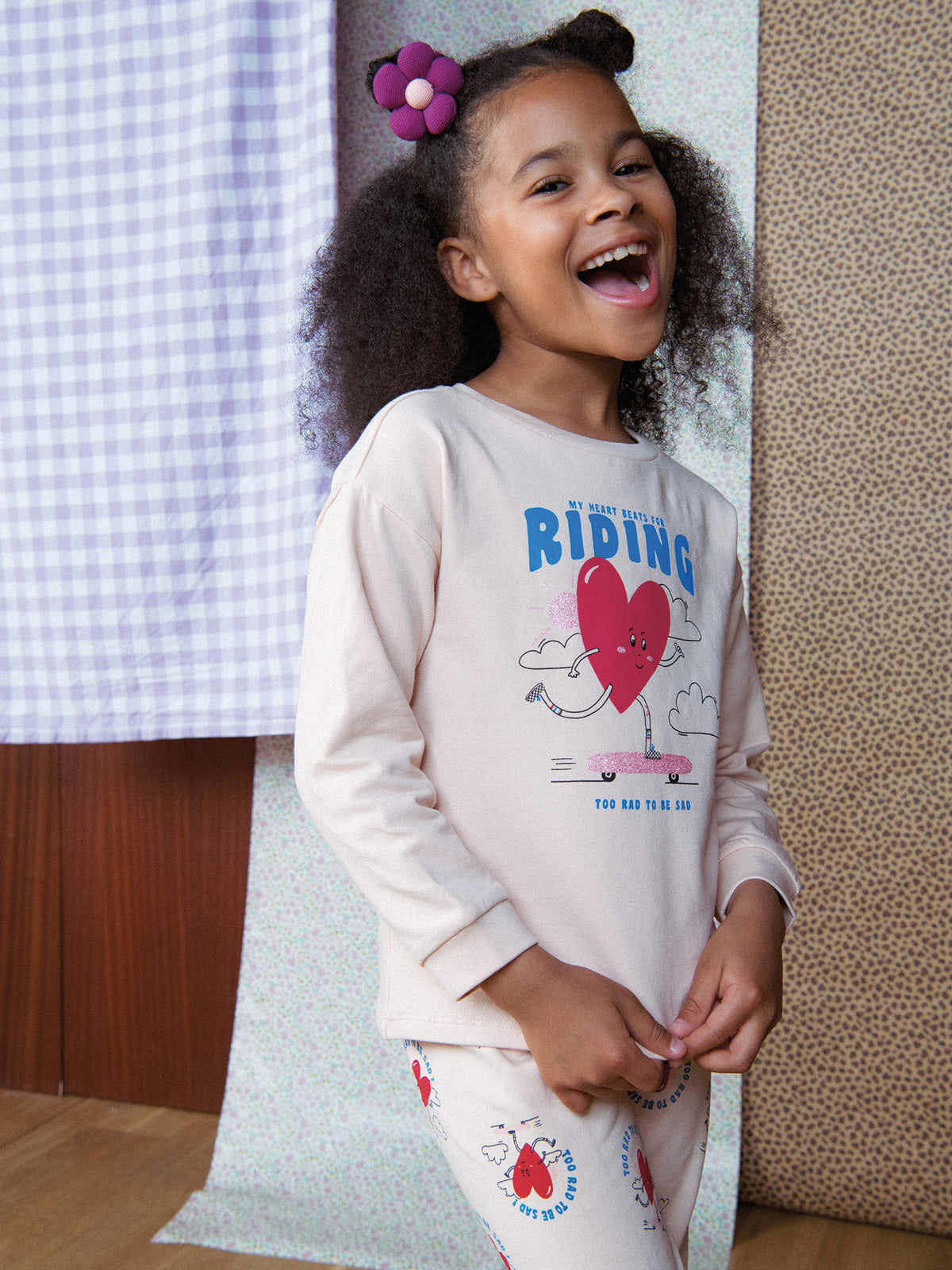 Pijama rosa em fleece "My Heart Beats for Riding" para menina