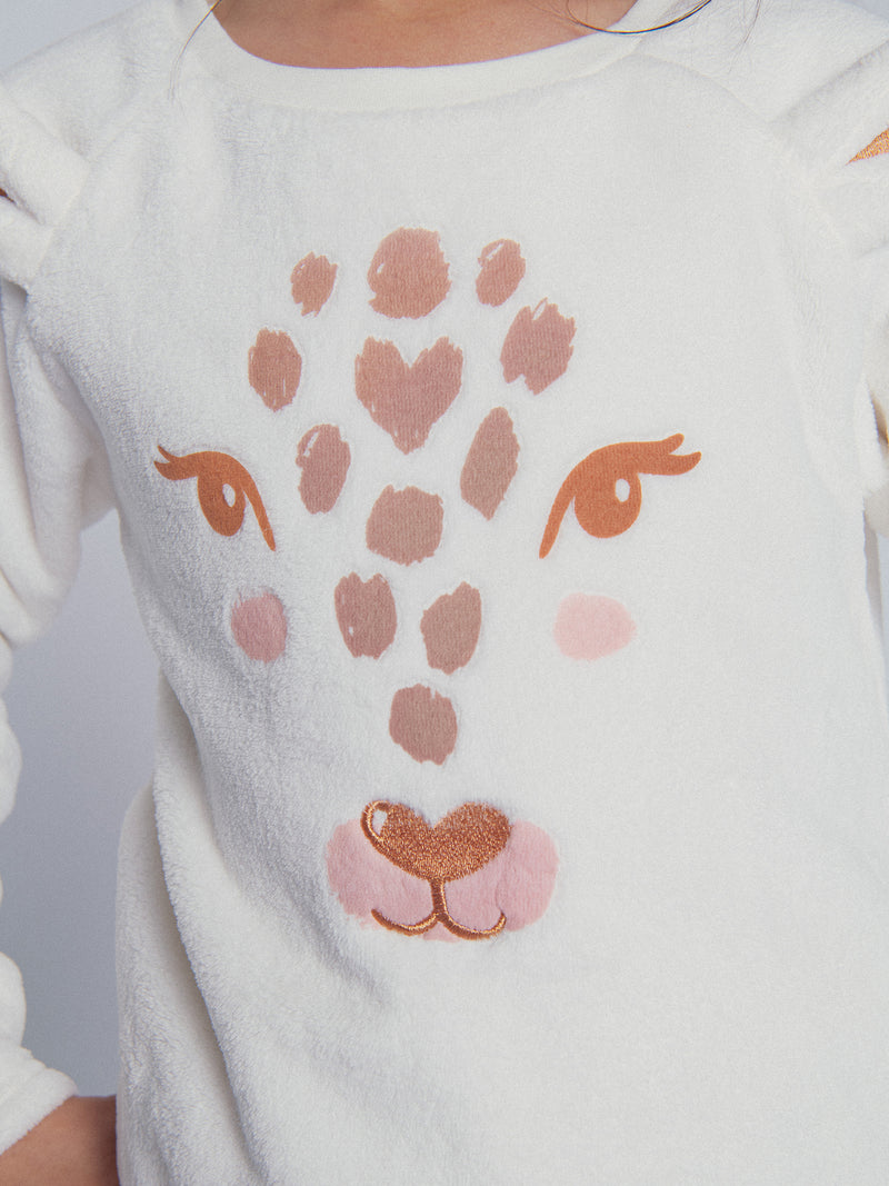 Pijama ecru "Cabeça de Leopardo" para menina
