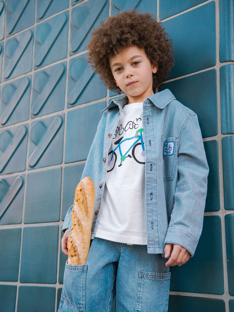 Camisa de Denim às Riscas Azuis e Brancas para Rapazes