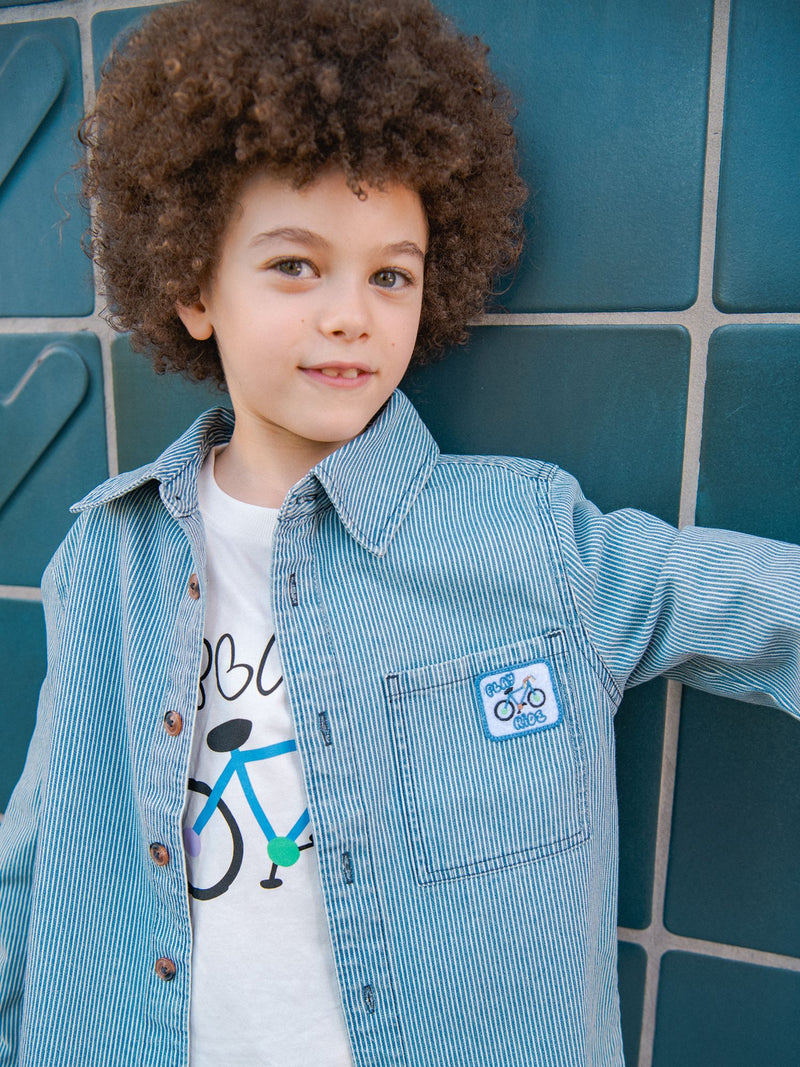 Camisa de Denim às Riscas Azuis e Brancas para Rapazes